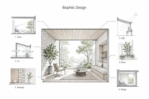 Showing biophilic design patterns in architecture.