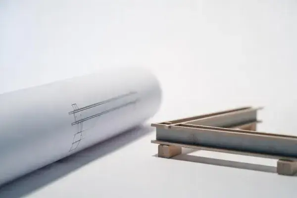 Beam study model with structural sketch.