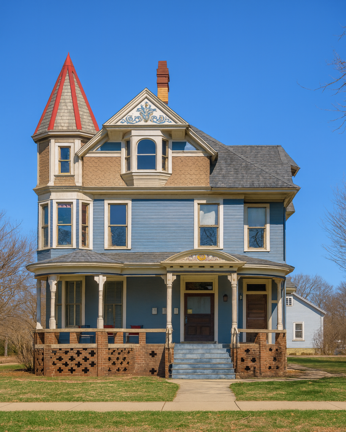 J. Wallace Johnson House, a 2½-story Queen Anne home in Bloomington, Illinois.